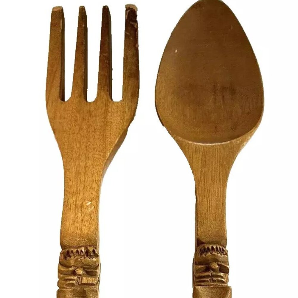 Tiki Totem 22” Carved Spoon & Fork Phillipines Vintage GIANT